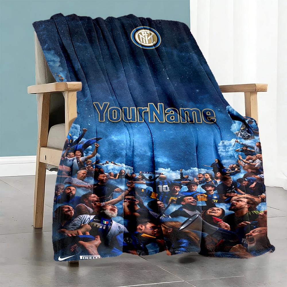 Inter Milan Customize Text Blanket Lightweight Customizable Blanket Comfortable Great for Living Room Sofa Bed Picnics All-Season Use