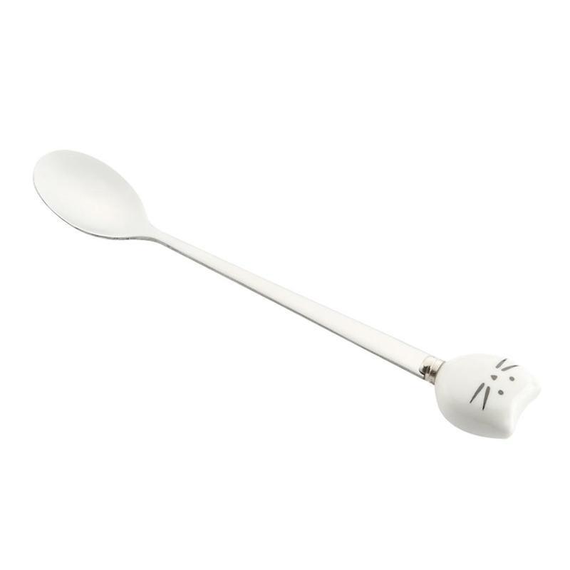 

1 шт. мультяшная милая креативная керамика черно-белая кошка нержавеющая сталь фрукты маленькая вилка кофе молоко чай ложка для размешивания белый