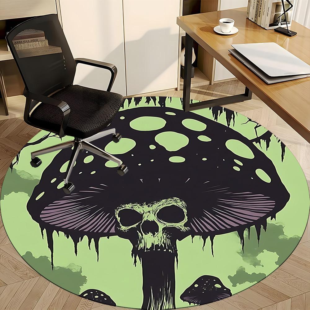 1pc Mushroom Skull Office Round Area Rug, Under Office Chairs Bedroom Living Room Home Decor, Room Deco, Available in Various Sizes