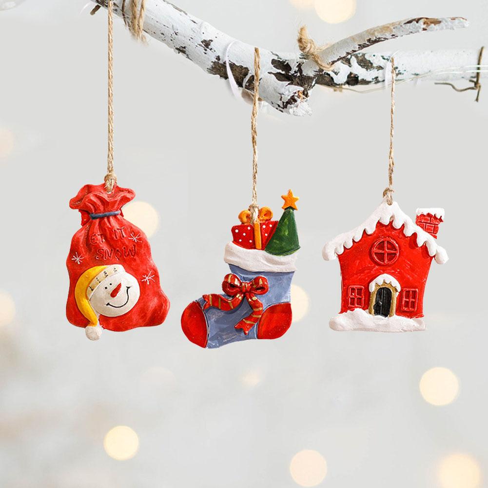 3-Piece Resin Christmas Tree Snowman Ornament Decoration DIY Hanging Pendants 2026 New Year Party Home Holiday Decoration