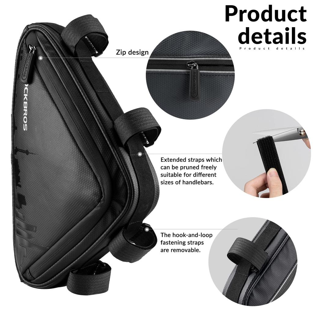 Brašna na rám kola ROCKBROS, trojúhelníková brašna, brašna na horní rámovou trubku pro horská a silniční kola, vodoodpudivá, velká úložná kapacita