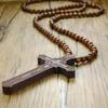 Houten Handgemaakte Rozenkrans Ketting Religieus Kruis Hanger Ketting Houten Kralen Ketting Bidden
