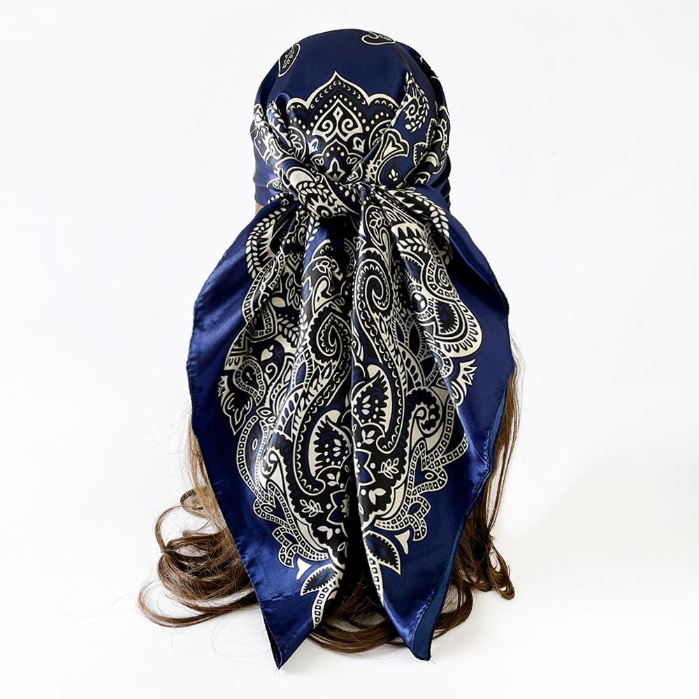 Cashew Flower Silk Scarf, 90cm Headscarf, Classic Printed Silk Scarf, Women’s Satin Square Scarf, Shawl