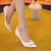 Camellia white satin high heels women's new retro main wedding dress bride shoes fairy style