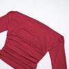 Elegant Off-the-Shoulder Pleated Waist-Cinched Long-Sleeve Cropped Top for Women - Autumn/Winter Collection