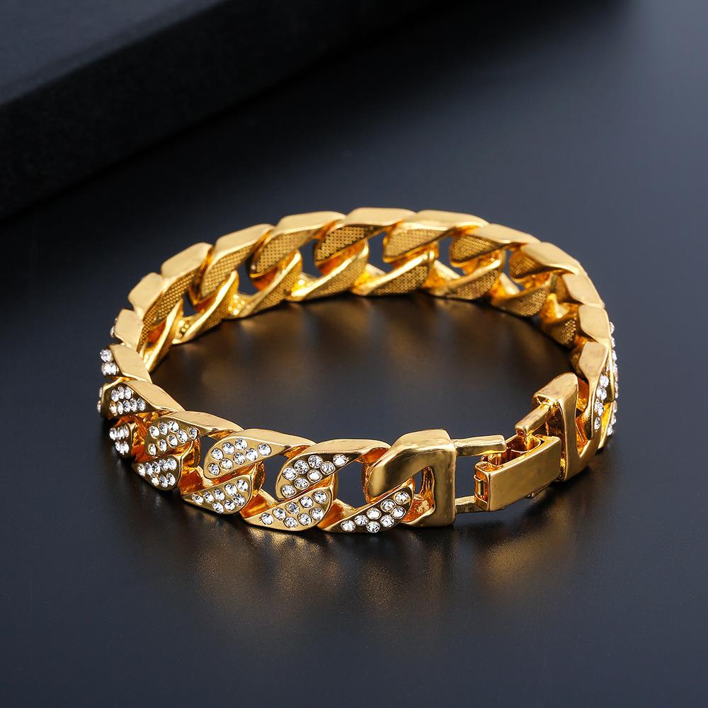 Wind Hiphop Full Diamond Cuban Necklace Men'S Diamond Hip Hop Bracelet Earrings Hip Hop Bracelet Necklace