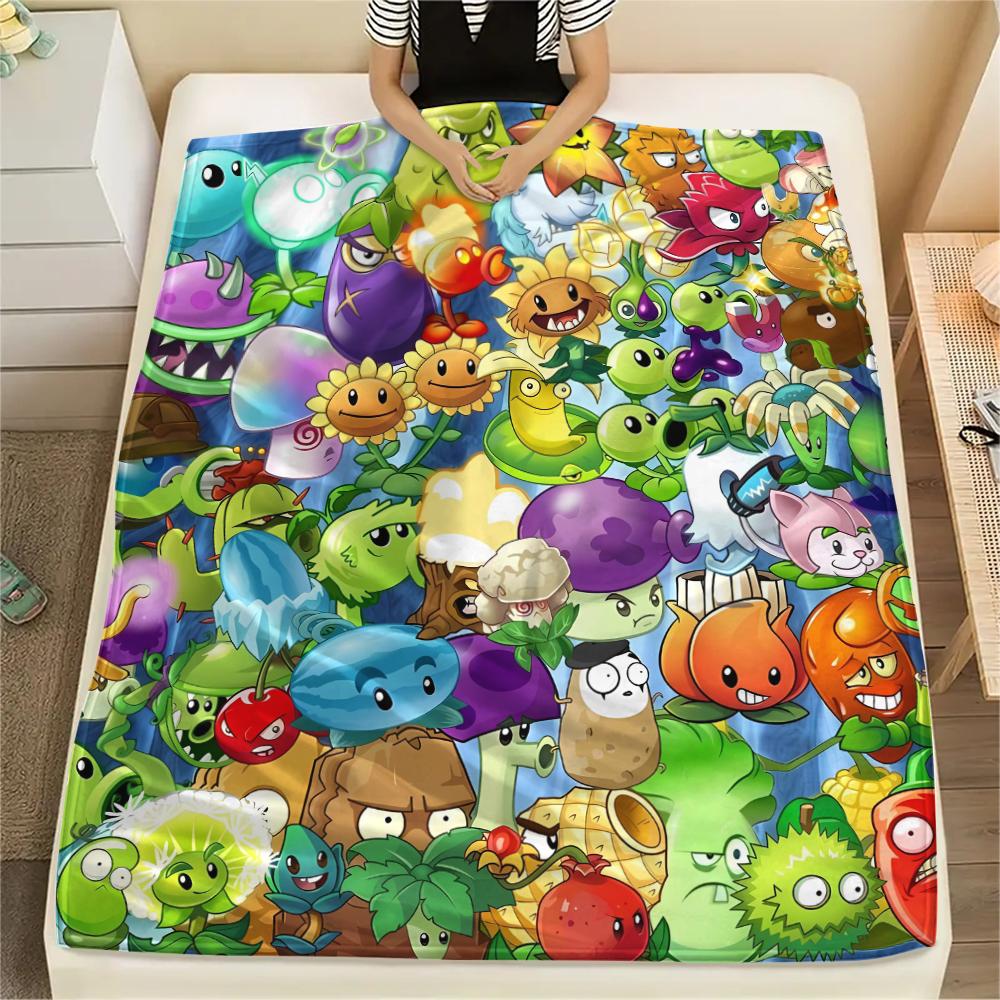1Pc Zombie Plant Fight Print Flannel Blanket, High quality Comfortable for All Seasons, Home Decor, Warmth and Comfort, Perfect for Gifts