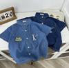 2026 Boys' Cartoon Embroidered Denim Short-Sleeve Shirt - Summer New Arrival