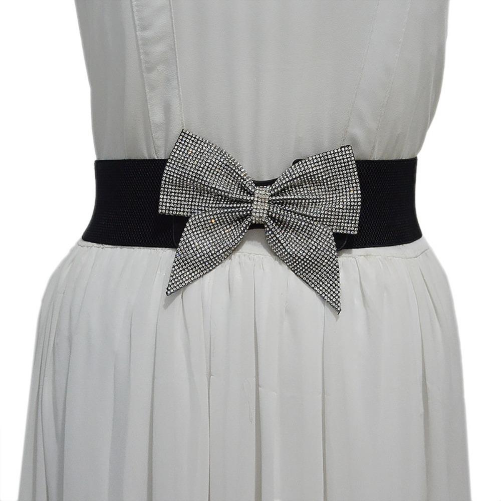 Rhinestone Bow Women s Waistband Elastic Wide Waist Decorative Belt Corset Style Bling-Bling Diamond Knot Belt Wedding Party