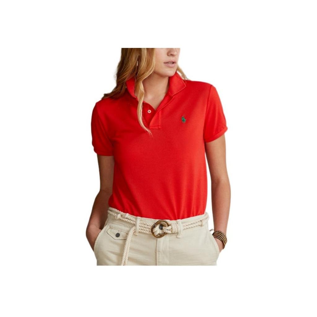 Polo Ralph Lauren SS22 Solid Color Button Short Sleeve Polo Shirt Women tops Red WMPOKNINCU20050-600