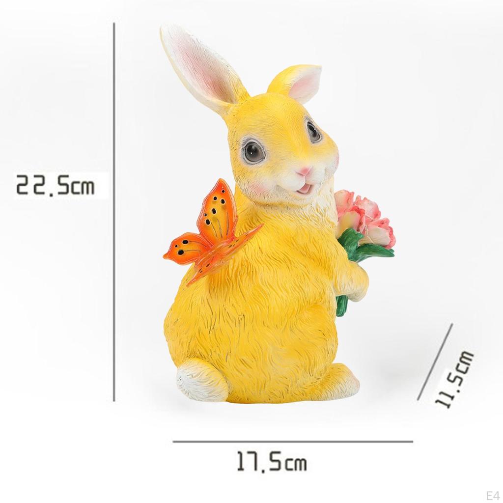 Landscape Lamp Rabbit Figurine,with Butterfly and Tulip Garden Decoration Animal Ornament for