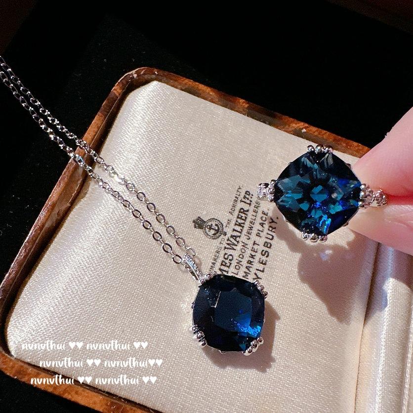 Sri Lanka Sapphire Necklace, Sotheby'S, 18K Gold Plated, Royal Blue Fat Square Zircon Ring, Combination