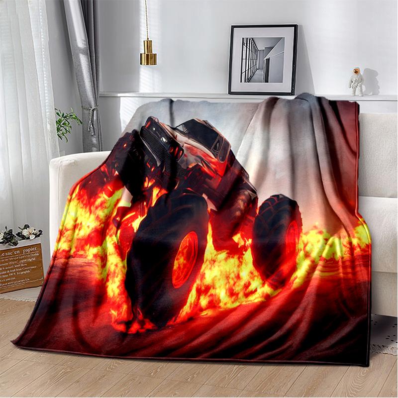 3D Monster Jam Monster Truck Cartoon Blanket,Soft Throw Blanket for Home Bedroom Bed Sofa Picnic Travel Office Cover Blanket Kid