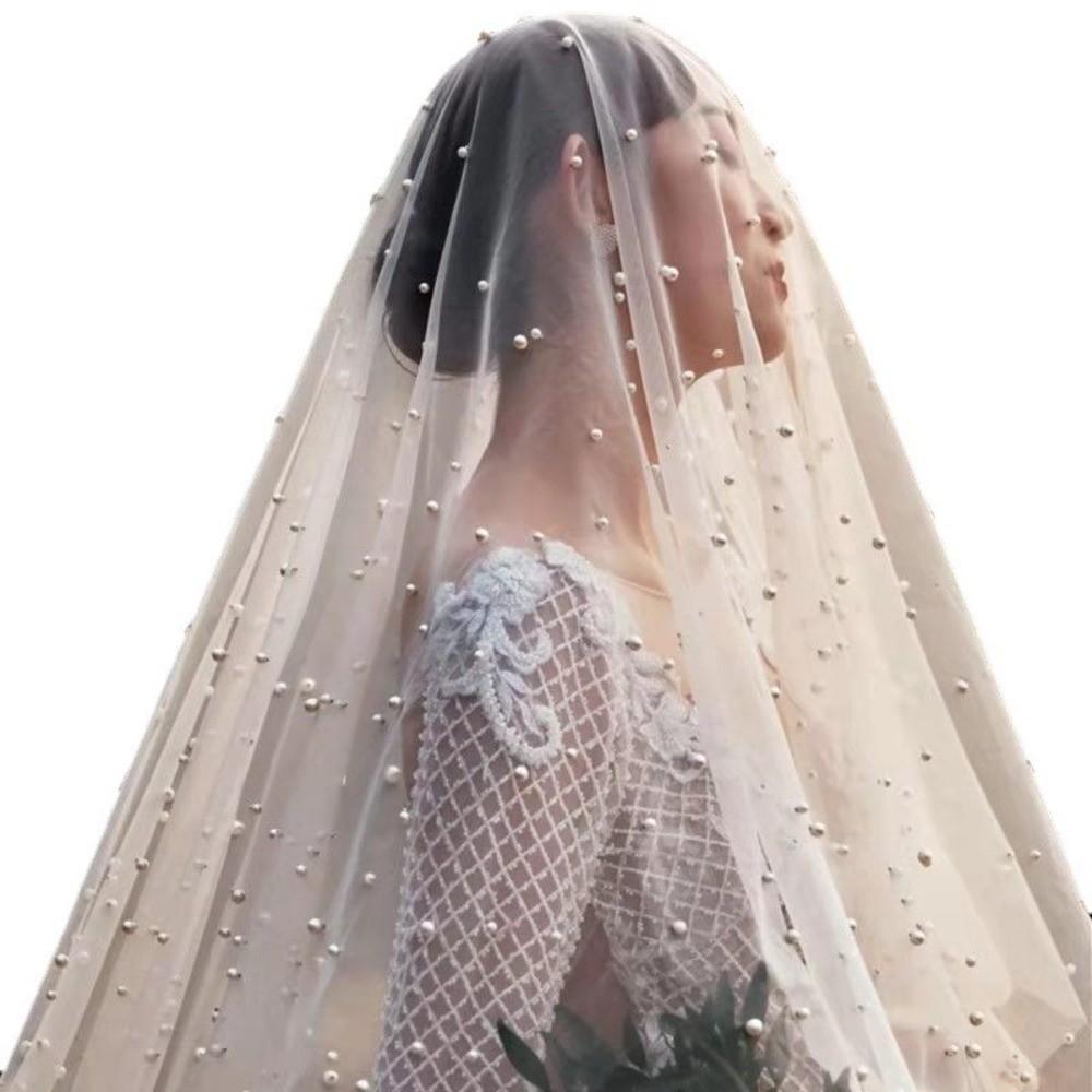 2 Tiers Blusher White Pearls Drop Veil New Bridal Veil Sewing DIY Crafts