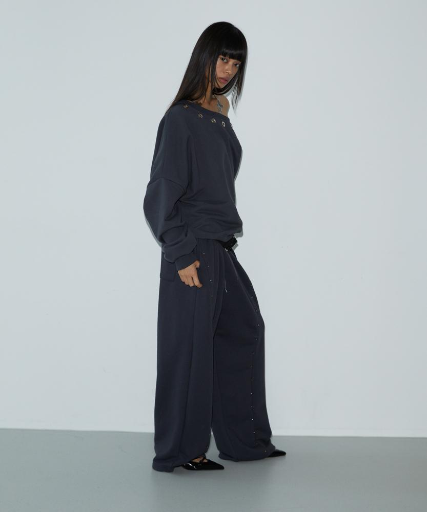 Bunteu Stud Cut Sweat Pants (Charcoal)