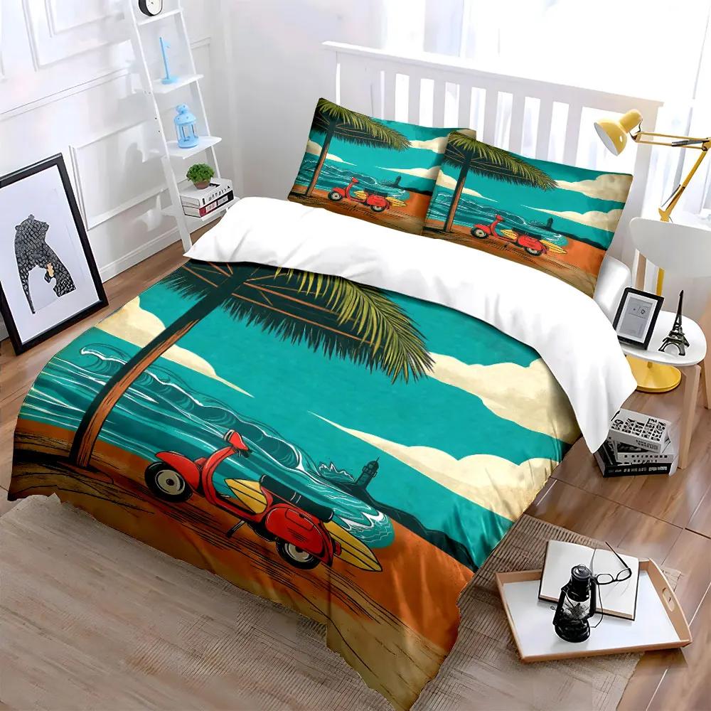 Beach Scooter Summer Decor Soft Comfortable Duvet Cover Bedding Set Included 1*Duvet Cover & 2*Pillowcases gift