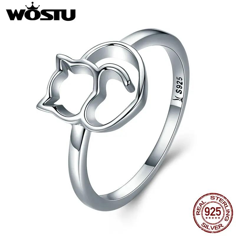 WOSTU New Arrival 100% 925 Sterling Silver Lovely Cat Rings For Women Brand Original Fine S925 Jewelry CQR104