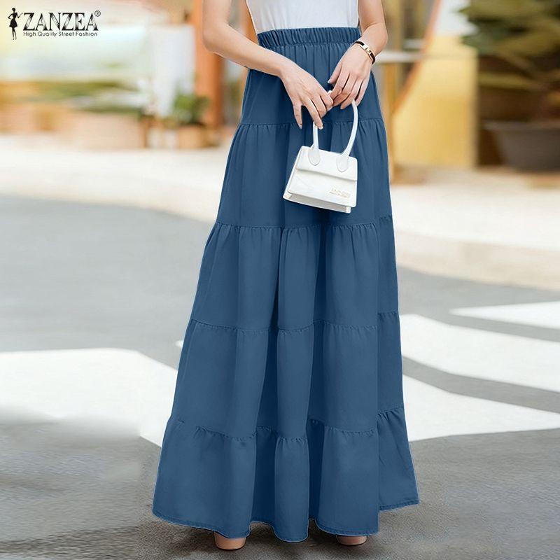ZANZEA Dámské ležérní, elastický pas, jednobarevné volné dlouhé sukně