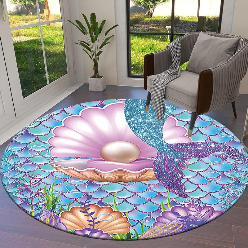 1PC Mermaid Shell Non-Slip Floor Round carpet, Office, family, bedroom, Large Area Rug Indoor Rugs, Vibrant Colors-Z0478