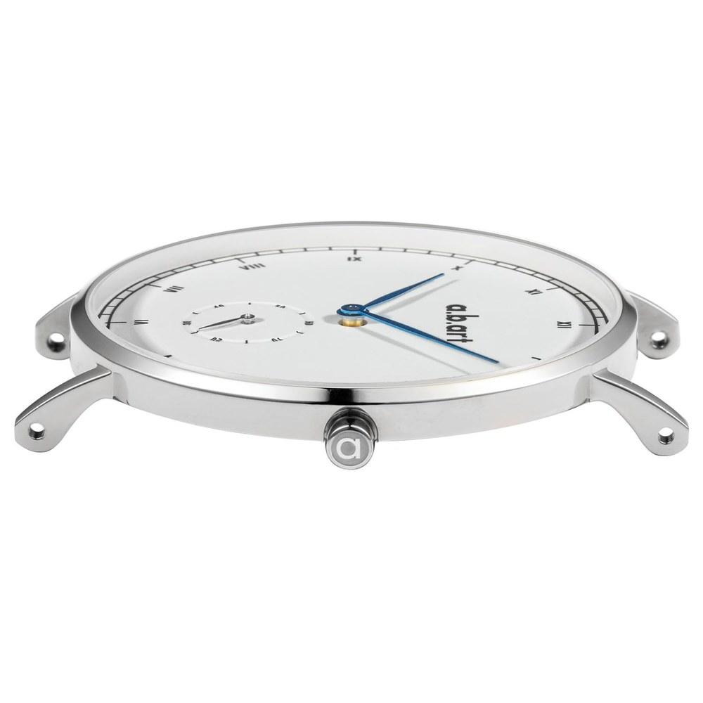 a.b.art Men's Watch Small Seconds Swiss Ronda Quartz Sapphire Crystal Classic Railways Dial Silver Milanese Bracelet Ultra-Thin Stainless Steel Case