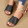 Comfortable Women's Black Faux Cover Slide Sandals | Flat Open-Toe Roman Beach Shoes for Vacation, Casual Outdoor Slippers with Rubber Sole