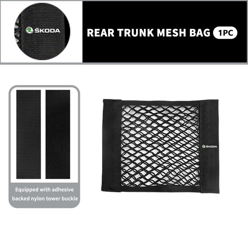 AAAJE1 Car Rear Trunk Net Mesh Elastic Nylon Back Cargo Storage Organizer Holder Auto Accessories For Skoda Fabia Kamiq Superb Scala
