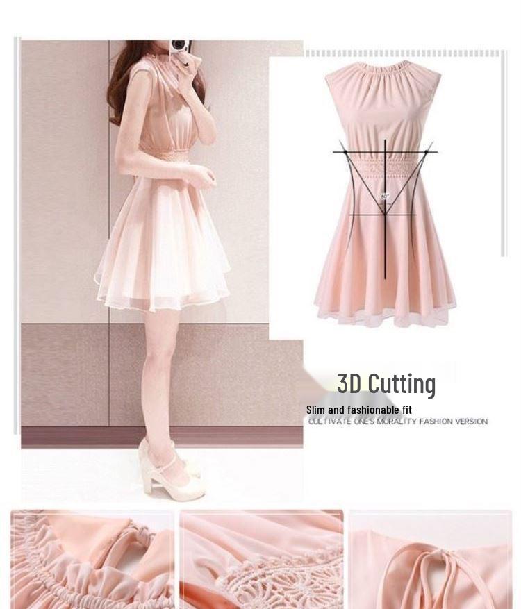 Robe Midi Chiffon Style Coréen Fausse Deux Pièces Été 2026 pour Femmes