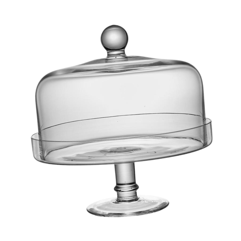 Glass Cake Stand with Lid Multiuse Bread Plate for Hotels Party Shop Display S