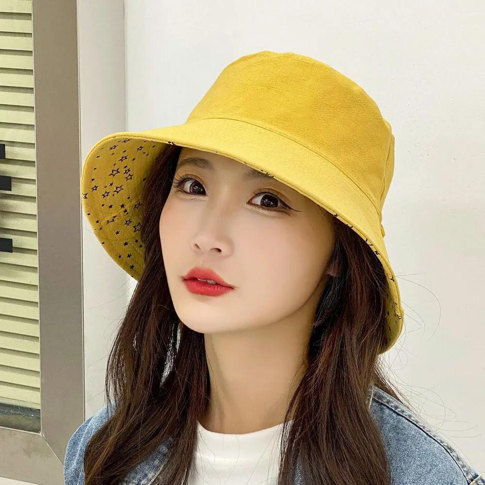 

WTEMPO Хлопковые двухсторонние шляпы-ведра, летняя мода, шляпы от солнца с полями и принтом звезд, высококачественные складные шляпы для отдыха на природе 1pc жёлтый