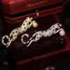 Western Liang Leopard Brooch: Zircon & Freshwater Pearl Pin