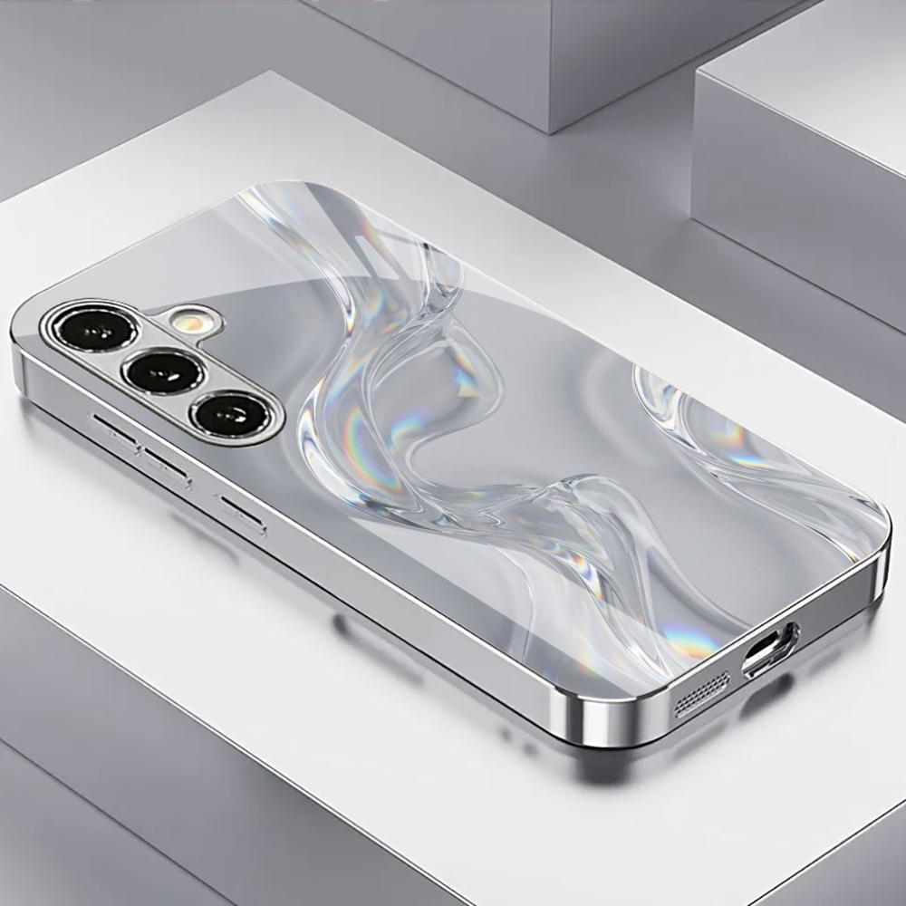 Electroplated Silver Shockproof Phone Case For Samsung Galaxy S26 S25 S24 S23 S22 Ultra Plus Fe With Silver Fluid Pattern