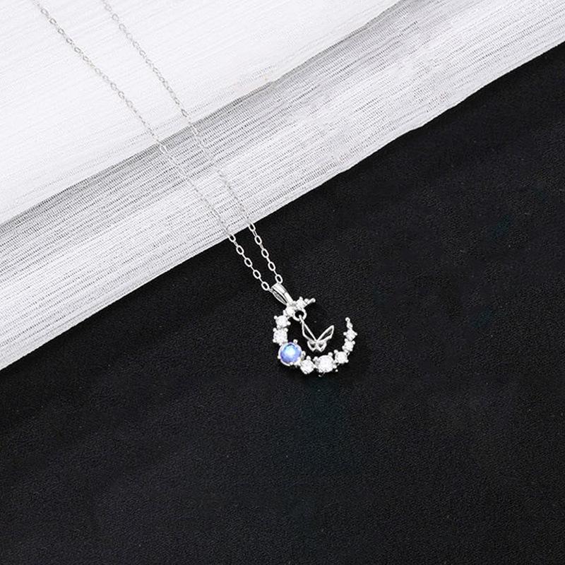 Butterfly Moon Necklace Girls Light Luxury Moon Companion Clavicle Chain Stainless Steel Strength Chain