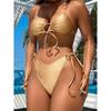 S - XL Neckholder Schnürung Hoher Beinausschnitt Bikini Damen Bademode Zweiteiliges Bikini-Set Damen Badeanzug Gepolstert Badeslip Badeanzug Schwimmen
