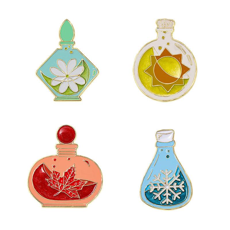 Cartoon brooch, spring, summer, autumn and winter, water bottle modeling, clothes, decorations, waist-closing artifact, oil-dripping spike needle
