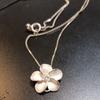 Used Silver Necklace Hawaiian Jewelry Made In Italy S925 Flower Motif Pendant Zirconia Glitter