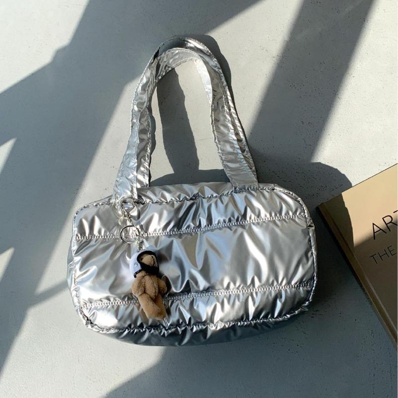 Autumn and winter silver bag car line padded commuter bag solid color fashionable versatile large capacity portable shoulder bag women