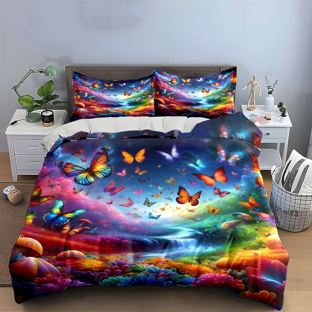 Colorful Butterfly Forest Décor Set Multiple Sizes Kid'S And Adults' Bedroom Exquisite 3Pc Bedding Set, Gift