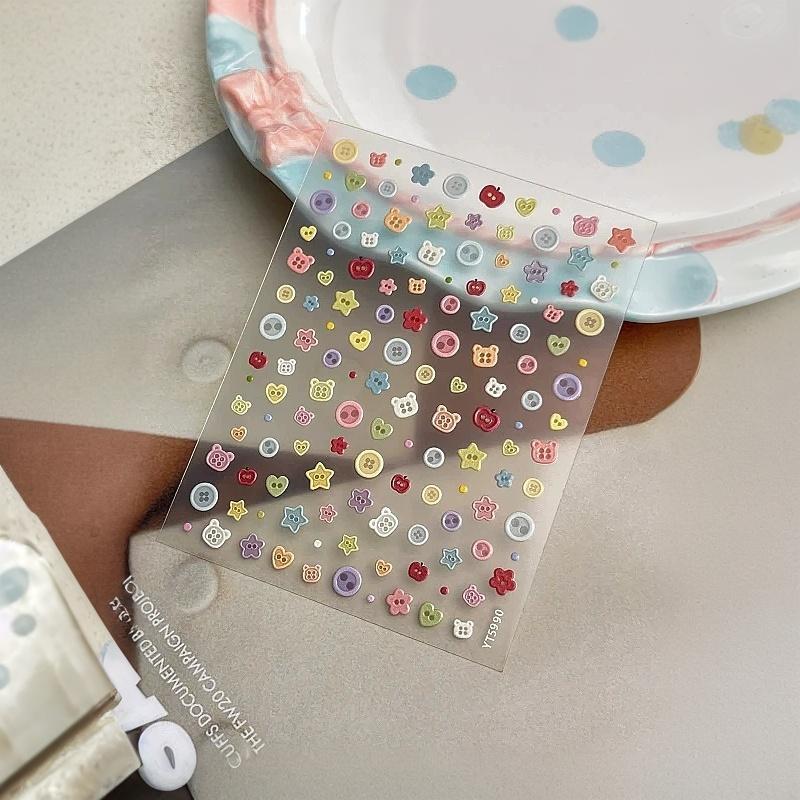 Kawaii Embossed Cartoon Buttons Diy Nail Art Stickers For Scrapbook Journal Material Decor Decals