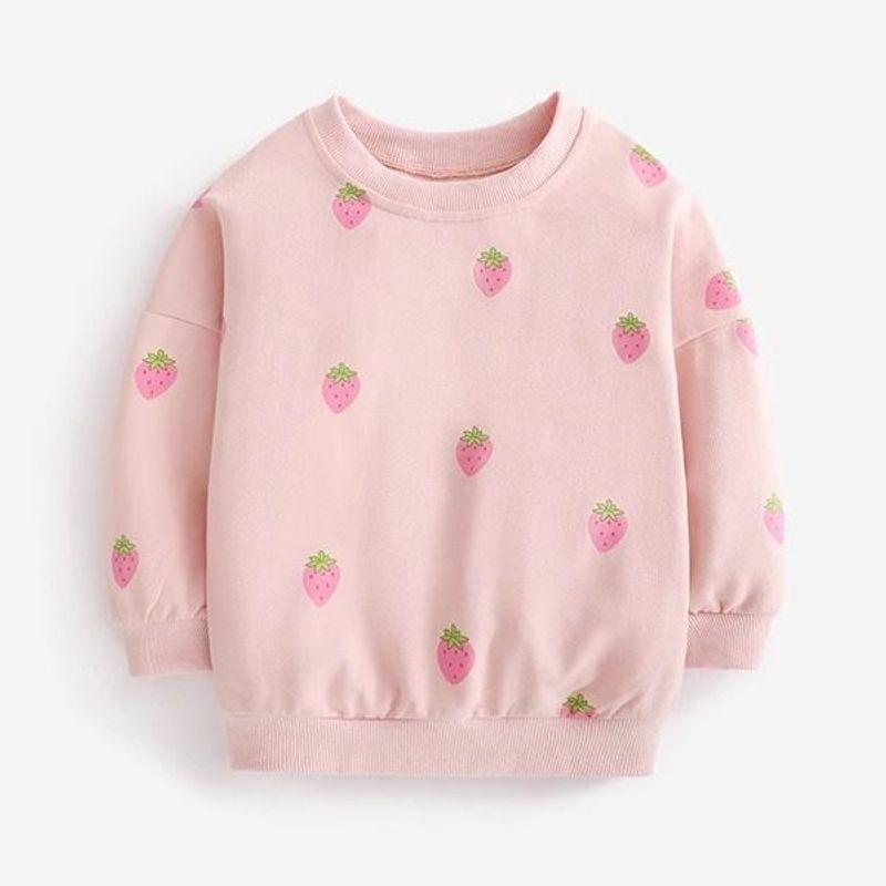 Foreign Trade Girls Sweatshirt, New Spring and Autumn Style, Baby Pink Strawberry Long-Sleeve Base Shirt for Young Children, Cute Little Girl 6 Pink 130