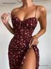 2026 Spring European & American Women's Sexy Printed Lace-up Slit Camisole Dress
