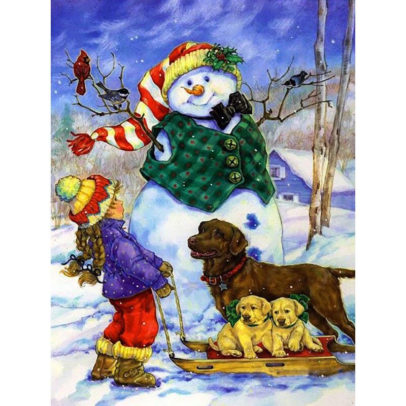 5D Diamond Painting Cartoon Snowman Diamond Embroidery Snow Scene Cross Stitch Full Round Drill Home Decor Christmas Gift