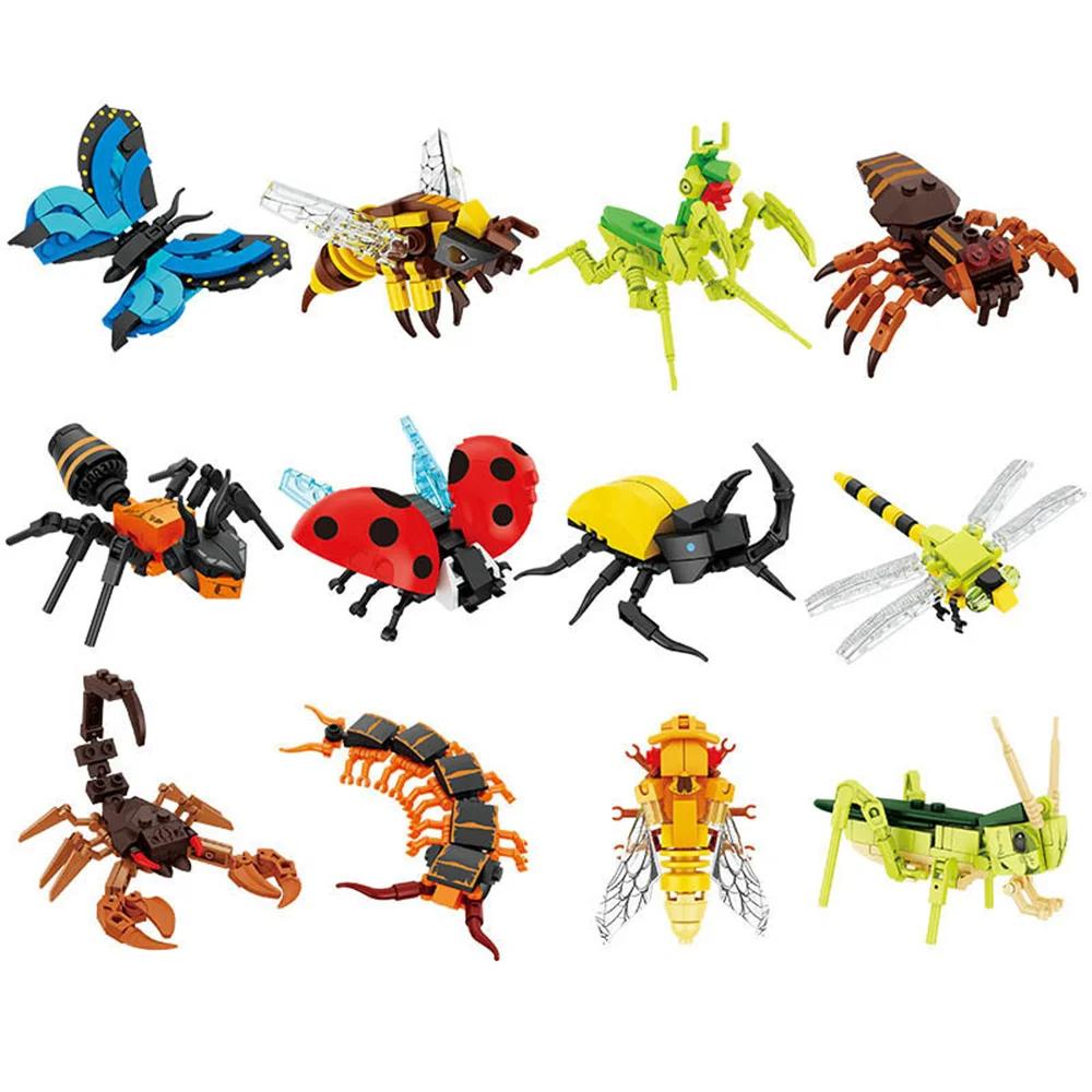 Moc Hmyz Zvíře Model Včela Mravenec Motýl Cvrček Kobylka Sada Stavební Kostky Diy Dětské Puzzle Sestavovací Hračky Chlapec Dítě Dárek