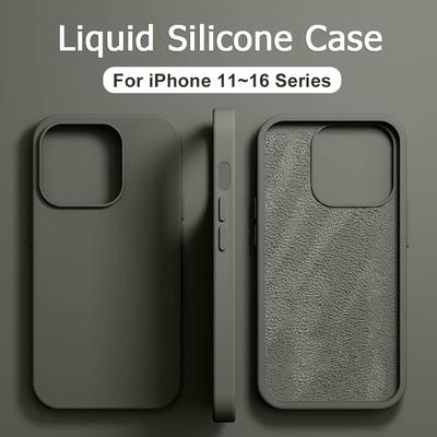 Liquid Silicone Case For iPhone 13 12 11 14 15 16 Pro Max Plus Official Case Bumper Protective Cover Phone Acssories