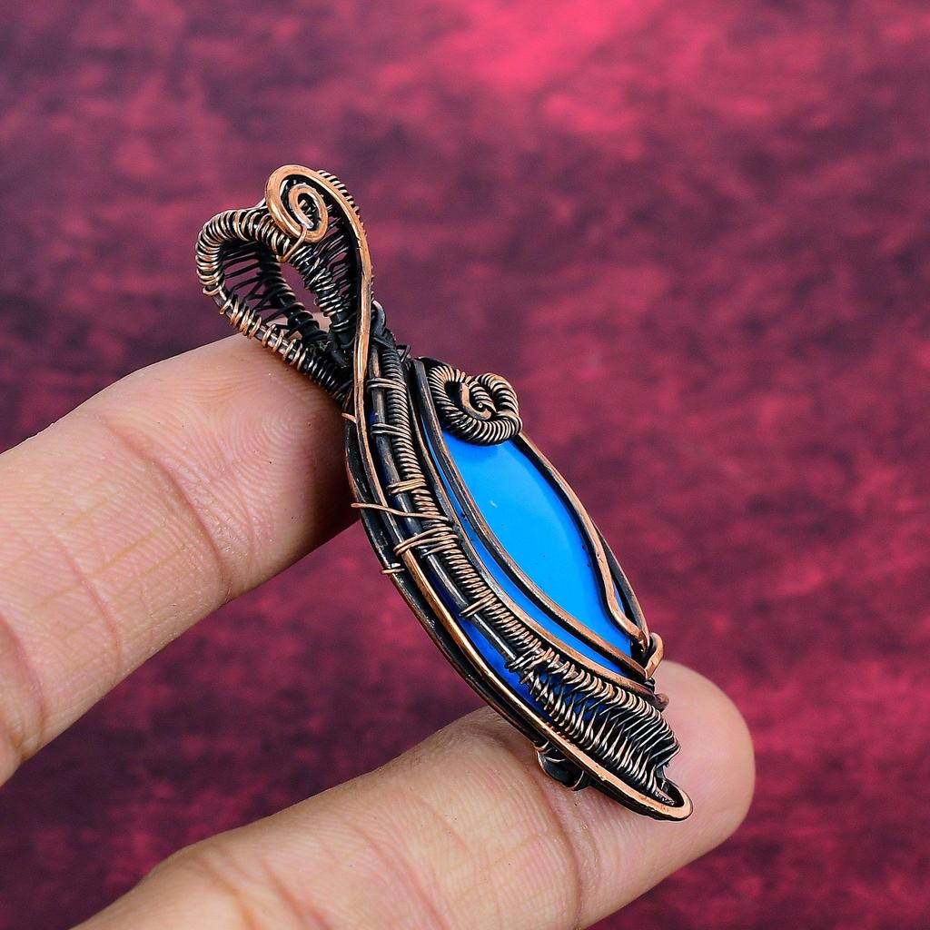 Sleeping Beauty Turquoise Pendant Copper Wire Wrapped Pendant Gemstone Jewelry