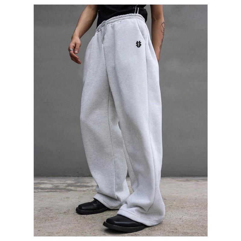 Men's Cross-Border Embroidered Sweatpants: Casual Wide-Leg, Autumn/Winter, Plus Velvet