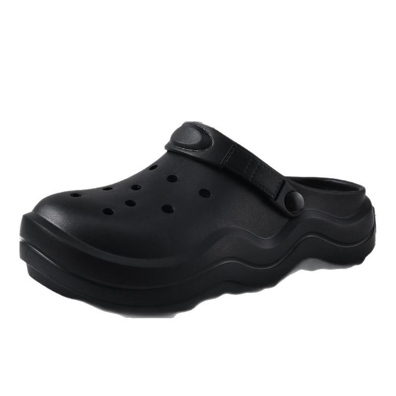 Hole shoes men's summer new bag head half slippers thick sole height increase couple wear non-slip beach shoes