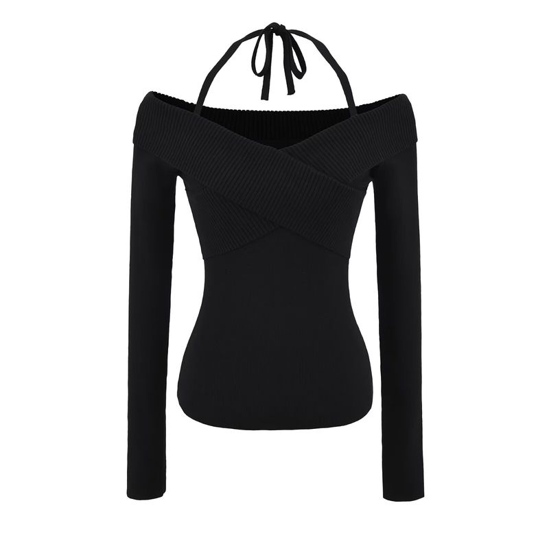 Za New Fall Women's Clothing 2025 Fashion Wind Fashion Halter Off-the-Shoulder Sweater Silm Inner Sweater Tops