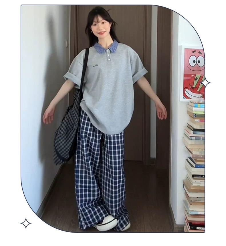 Luosi Plaid Wide-Leg Pants: Retro, Loose-Fit, Versatile Women's Style for 2025