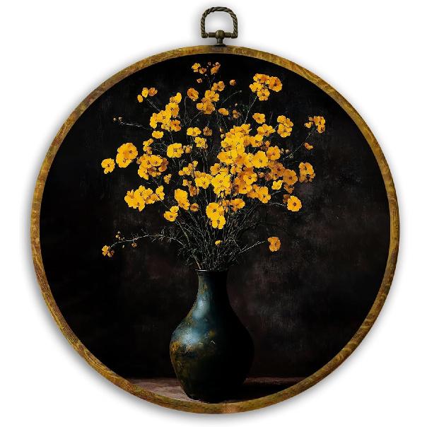 CUANFDDSF Vintage Lily of the Valley Floral Oval Wall Art Decor, Retro Flower Botanical Wall Hanging Decor, Vintage Botanical Framed Canvas Prints