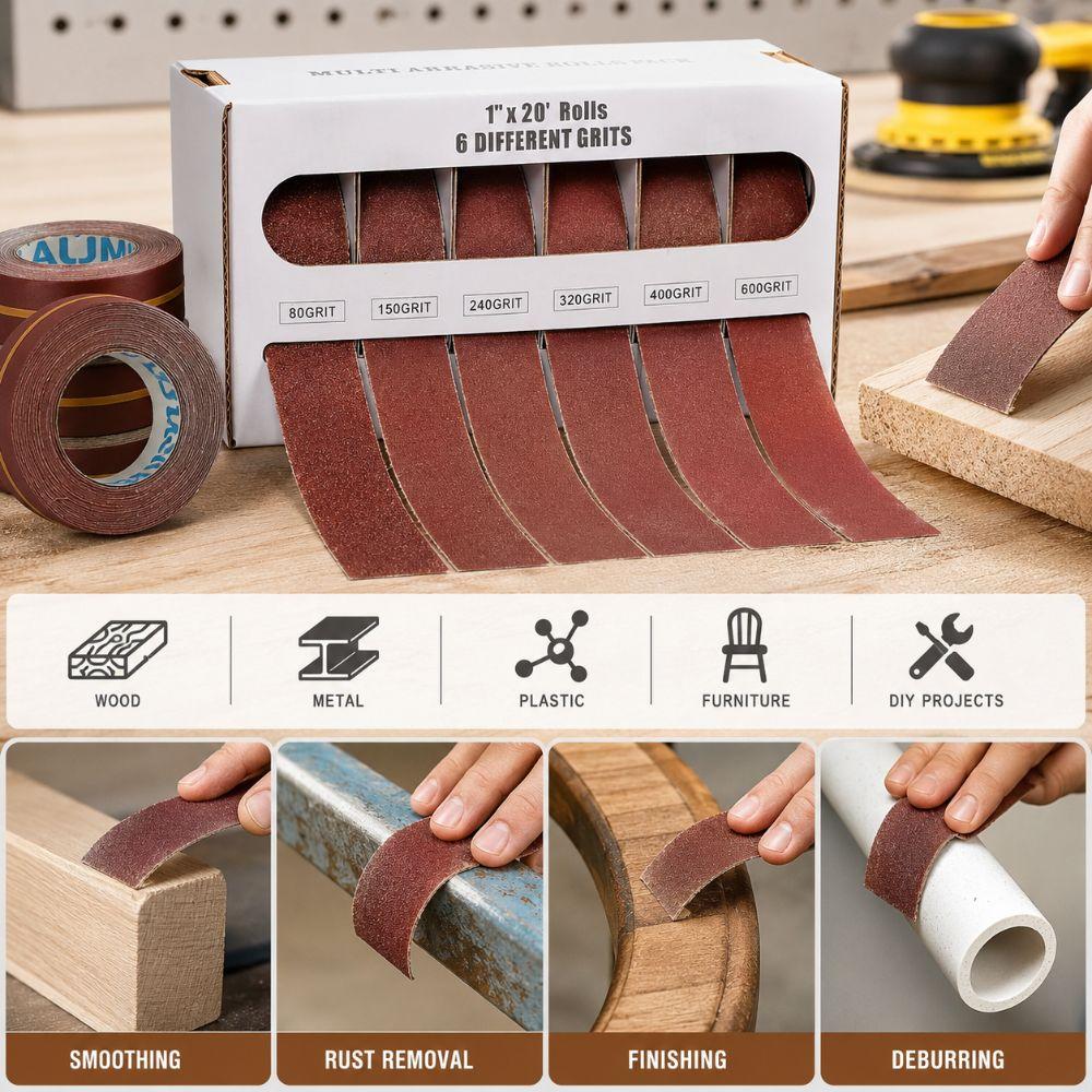 Multi-Grit Sandpaper Roll 80/150/240/320/400/600 Grit Abrasive Roll Wood Furniture Polishing